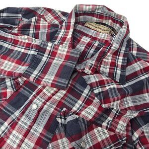Bit & Bridle Red & Navy Plaid Long Sleeve Western Shirt‎ With Pearl Snap Buttons